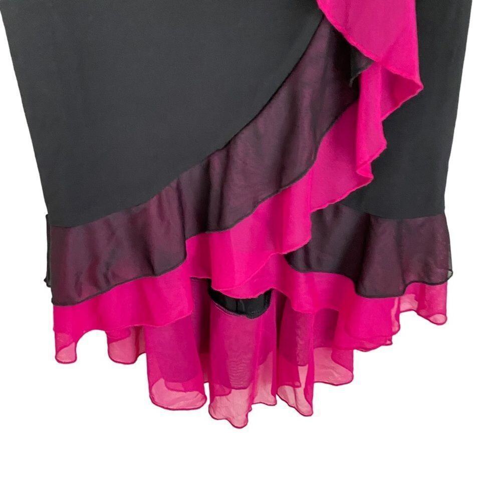 Vintage Y2K Ruby Rox Whimsigoth Asymmetrical Ruffle Dress Black Pink L - Picture 9 of 14